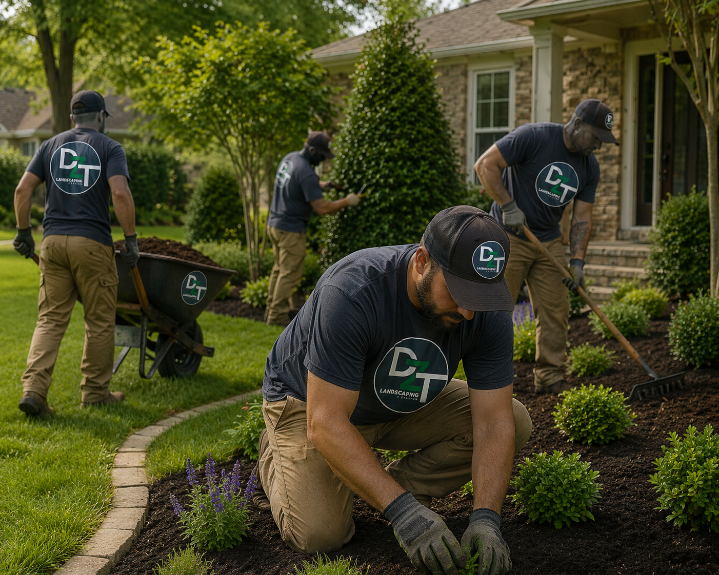 The DZT Landscaping crew working on a residential front yard